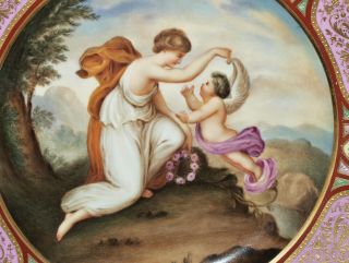 Antique Vienna Porcelain Hand Painted Plate Classical Scene Woman Cherub 2