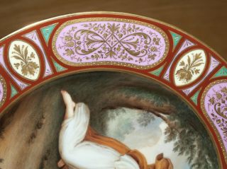 Antique Vienna Porcelain Hand Painted Plate Classical Scene Woman Cherub 3
