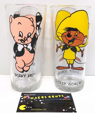 Vintage 1973 Warner Bros Speedy Gonzales & Porky Pig Glass Cup Pepsi Collector