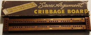 Vintage 1940 Saves Argument”wooden Cribbage Board No Pegs 11 " X 2 "