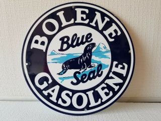 Vintage Bolene Blue Seal Gasoline 12 " Porcelain Metal Enamel Gas & Oil Sign