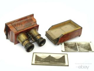19th C.  Antique French Brewster - Style Stereoviewer Glass Stereoview Slides Rare