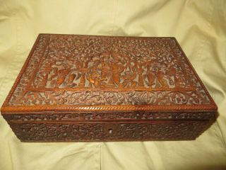 Antique Finely Carved 19th Century Anglo Indian Sandalwood Box
