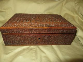 Antique finely carved 19th century Anglo Indian sandalwood box 2