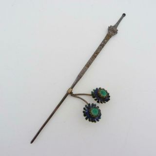 Antique Chinese Silver And Enamel Cucuk Sanggul Hair Ornament Imperial Sword