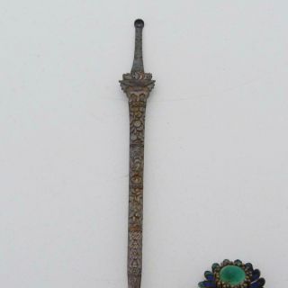 ANTIQUE CHINESE SILVER AND ENAMEL CUCUK SANGGUL HAIR ORNAMENT IMPERIAL SWORD 2