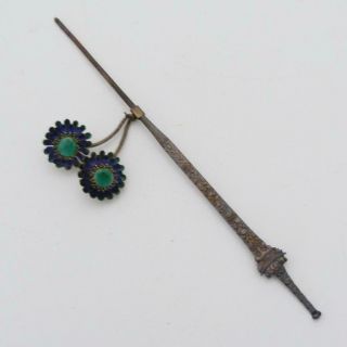 ANTIQUE CHINESE SILVER AND ENAMEL CUCUK SANGGUL HAIR ORNAMENT IMPERIAL SWORD 3