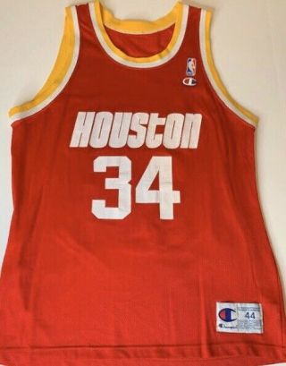 Vintage 90s Champion Houston Rockets Hakeem Olajuwon 34 Jersey Nba Sz 44 Usa