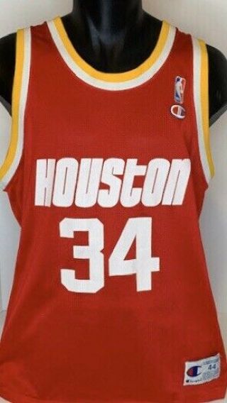 Vintage 90s CHAMPION Houston Rockets HAKEEM OLAJUWON 34 Jersey NBA SZ 44 USA 3