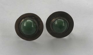 Vintage Jade Sterling Silver Clip Earrings Marked 925 Made In Mexico