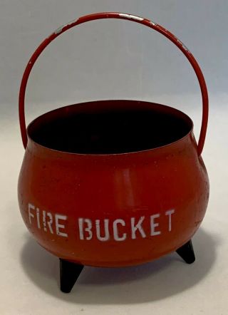 Vintage Metal Fire Bucket Red Ash Tray W/ Handle On Legs 4 " Diameter Made In Hk