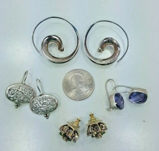 Four Pairs Of Vintage Sterling Silver Earrings