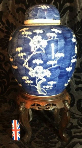 10 5/8 " Large Antique Chinese Porcelain Blue And White Prunus Jar Circle Mark