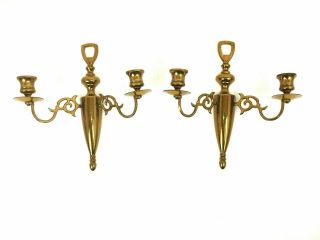 Vintage Wilton Armetale Brass Candle Wall Sconces Two Arm Set Of 2