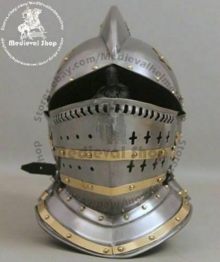 Burgonet Helmet Medieval Ancient Armour Helmet With Brass Bidding