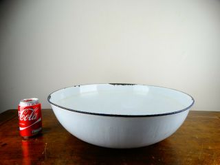 White Enamel Wash Basin Or Mixing Bowl Vintage Kitchenalia Very Large 46cm