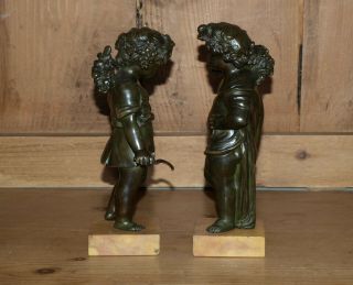 Pair Antique (French?) Bronze Cherub Children Figures on Marble Bases,  22cm Tall 3