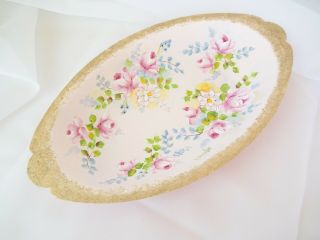 Bydas Floral Rose Dish Tray Pink Hp Hand Painted Chic Shabby Vintage Cottage Art