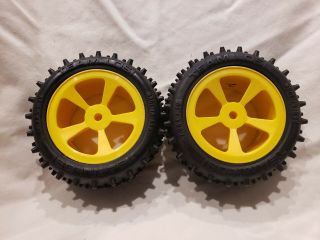 Vintage Team Losi Jrx2 Rear Wheels And Tires Yellow Team Associated Jr2