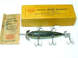 Vintage South Bend " Model 905 " 5 - Hook,  Glass - Eyed Lure In Crackle Back W/box