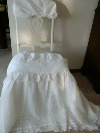 Vintage Baby Bassinet Liner White Lace Long Skirt With Hood Cover Unisex
