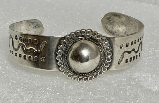 Vintage Navaho Sterling Silver Stamped Bracelet With Snake Design