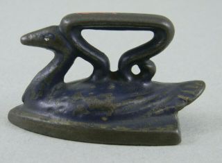 Antique Child ' s Cast Iron Miniature Swan Shaped Sad Iron w.  Paint 2