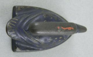 Antique Child ' s Cast Iron Miniature Swan Shaped Sad Iron w.  Paint 3