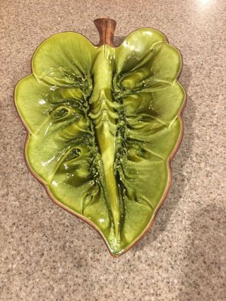 1963 Vintage Treasure Craft Ashtray Green Banana Leaf Maui Hawaii