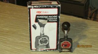 Vintage Gbc Bates Numbering Machine 6 Wheels Style E W/ Box Ink Pad / Papers