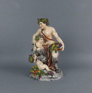 Antique Large German Porcelain Figurine Of Faun With Grapes By Dresden