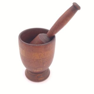 Small Tiny 2 " Vintage Dark Wooden Mortar And Pestle