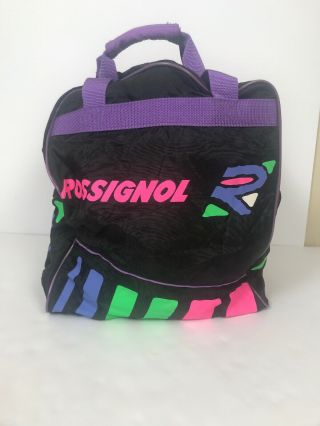 Vintage Rossignol Black Purple And Pink Ski Boots Bag Neon Vintage 90s Strap