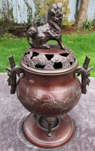 Finest Antique Japanese 19thc Meiji Bronze Koro Censer - Signed On Base
