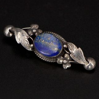 Vtg Sterling Silver - Navajo Braided Lapis Lazuli Feather Flower Brooch Pin 4.  5g