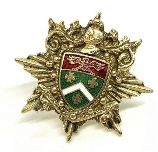 Vintage Coat Of Arms Brooch Pin Red White Enamel Gold Tone Maltese Cross