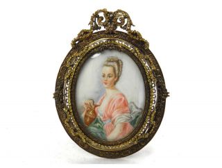 Antique Continental School Portrait Miniature Painting Of Marie Antoinette