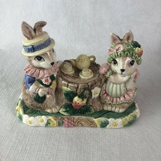 Vintage Fitz And Floyd Hat Party Butter Dish And Cover Bunny Rabbit 1991 Ceramic