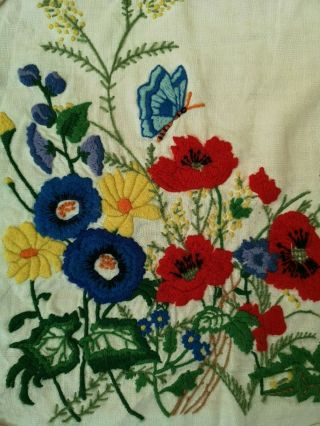 Vintage Embroidered Woolwork Wildflower Panel A/f