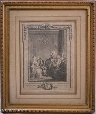 Antique 18th Century French Engraving " Marriage Agreements " After Queverdo