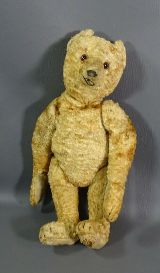 14 " Antique German Steiff Straw Stuffed Mohair Teddy Bear Jointed Toy Glass Eyes