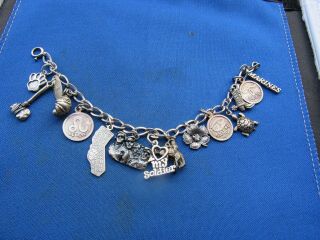 Vintage Sterling Silver 14 Charms Link Charm Braclelet Zodiac Horse Turtle Boot