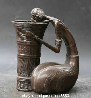 9.  8 " Curio Chinese Fengshui Bronze Pretty Woman Hug Bottle Vase Statue