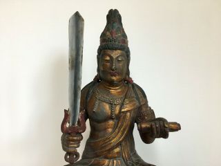 old,  Japanese,  Japan,  Buddhism wooden hand - carved,  Manjusri,  Buddha statue 50cm 2