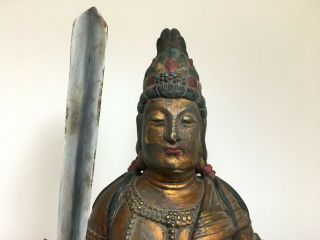 old,  Japanese,  Japan,  Buddhism wooden hand - carved,  Manjusri,  Buddha statue 50cm 3