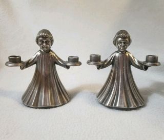 Vintage Set 2 Choir Boy Girl Candle Holder Small Figure 3 " Marked Italy Silver
