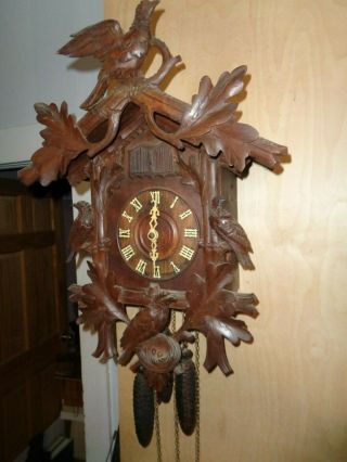 Antique - Hubert Herr,  Triberg - Cuckoo & Quail Clock - Ca.  1910 - To Restore - 24 " - T860