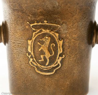 Antique Cast Bronze Pestle and Mortar with Lion & Crown Crest & Twin Handles 2