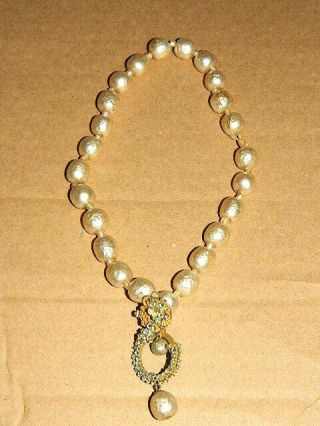 Vintage Miriam Haskell Signed Parure Pearl Rhinestone 14 1/2 " Necklace Needs Tlc
