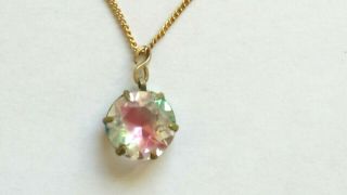 Czech Vintage Art Deco Iris Rainbow Open Back Crystal Pendant Necklace